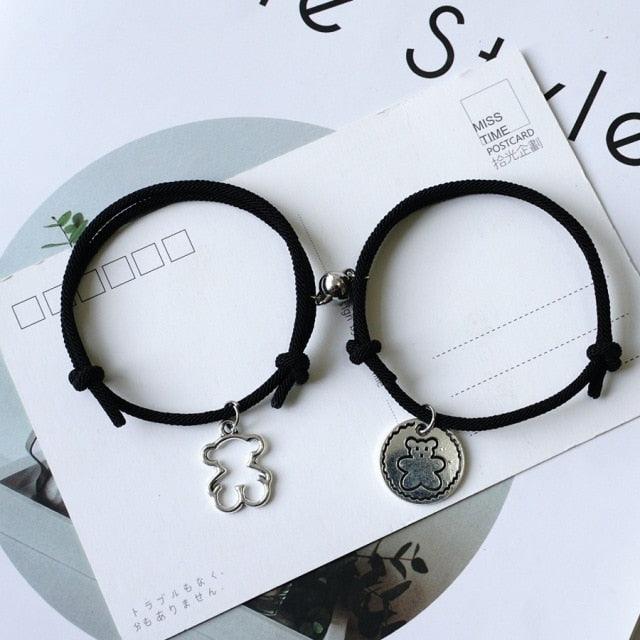 New Rope Bear Couple Bracelet Magnetic Hand Rope Charm Bracelets Unisex Classic Cotton Attraction Couple Bracelet Distance Cute Bear Couple Bracelet Adjustable Magnetic Love Bracelet