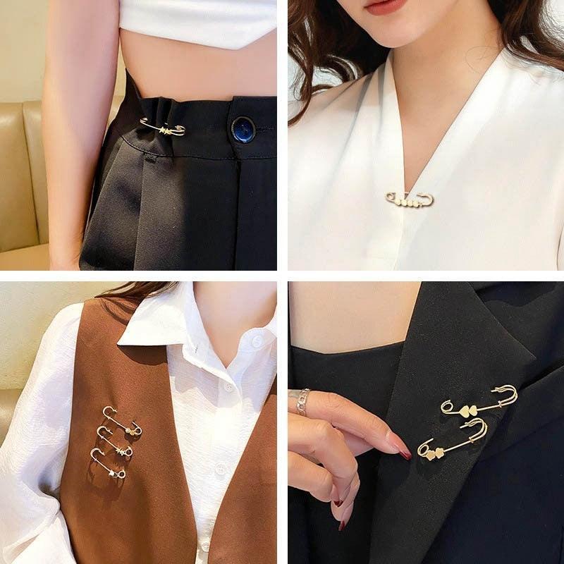 New Simple Trendy Popular Rhinestone Decoration Buckle Lapel Pin Brooches Women Cardigan Coat Sweater Costume Safety Pin Jewelry Brooches and Pins for Women in Multiple Styles Beautiful Safety Pins for Clothing