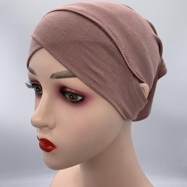 NEW Soft Cotton Hijab Breathable Turban Tie Under Scarf Elegant Ear Hole Stretch Inner Hijabs Lightweight Turban Round Front Under Hijab Caps Female Turban Bonnet