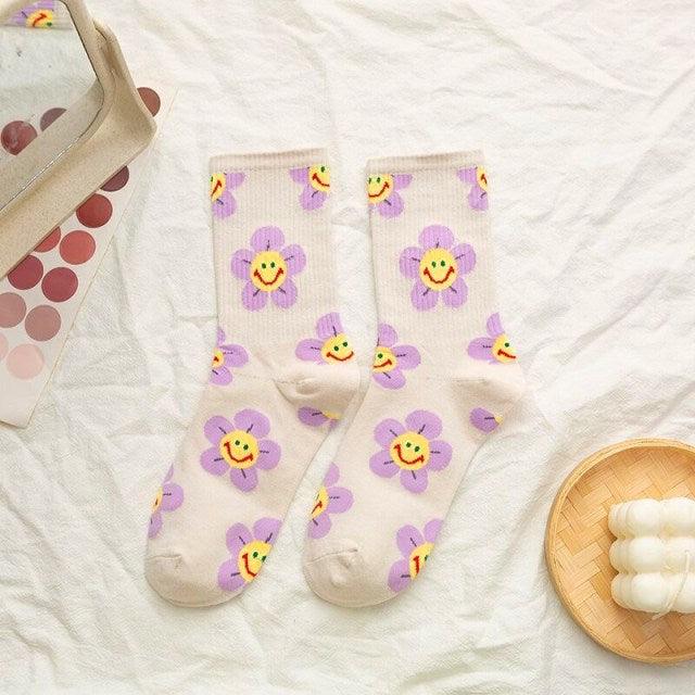 New Style Cartoon Flower Women Socks Kawaii Socks Breathable Spring Autumn Casual Socks Beautiful Girls Socks For Women