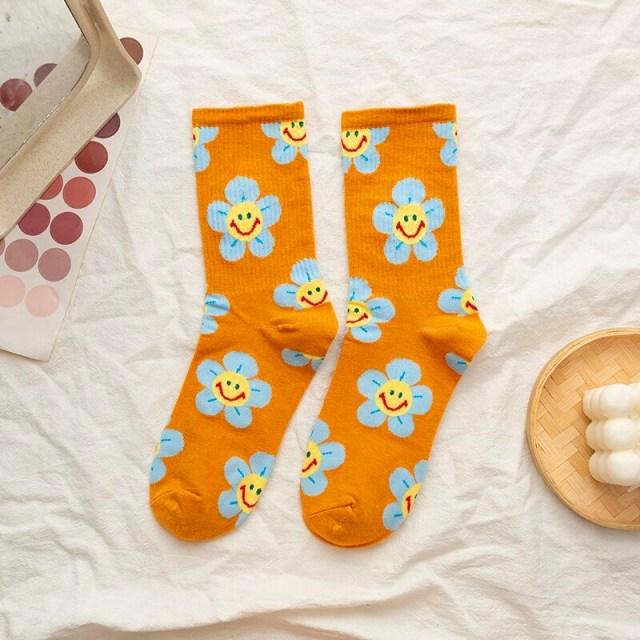 New Style Cartoon Flower Women Socks Kawaii Socks Breathable Spring Autumn Casual Socks Beautiful Girls Socks For Women