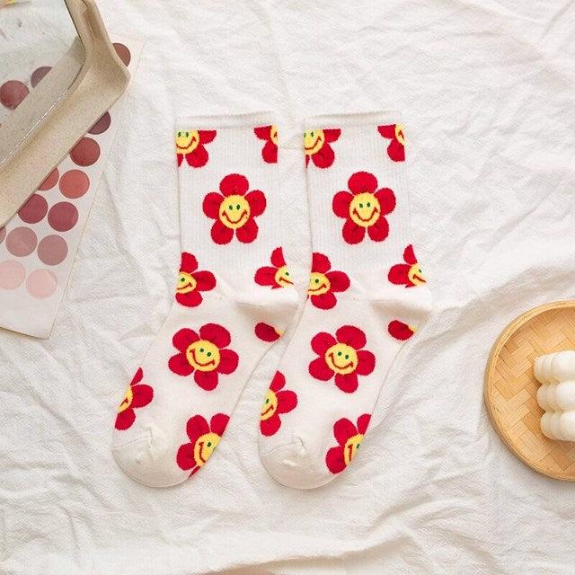 New Style Cartoon Flower Women Socks Kawaii Socks Breathable Spring Autumn Casual Socks Beautiful Girls Socks For Women