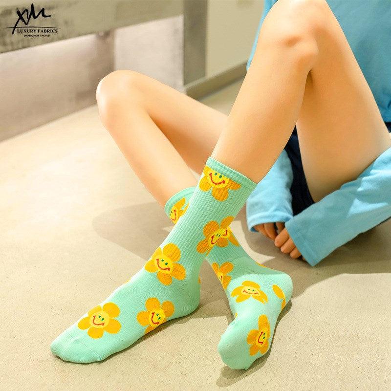 New Style Cartoon Flower Women Socks Kawaii Socks Breathable Spring Autumn Casual Socks Beautiful Girls Socks For Women