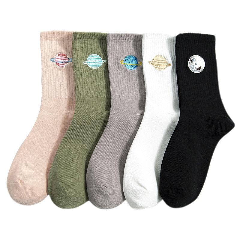 New Style Combed Out Of Pure Cotton Socks Autumn Cute Japanese Harajuku Planet Magic Array Embroidery Long Socks Korean Style Kawaii Girls Socks For Men And Women