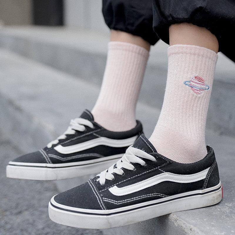 New Style Combed Out Of Pure Cotton Socks Autumn Cute Japanese Harajuku Planet Magic Array Embroidery Long Socks Korean Style Kawaii Girls Socks For Men And Women