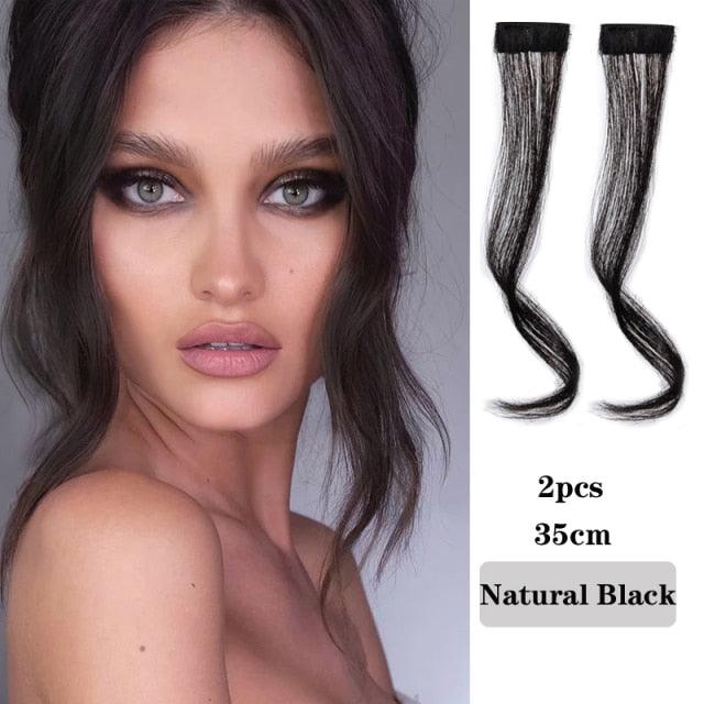 New Style Hair Bangs Clip In Front Side Bangs Synthetic Fake Fringe Hair Extensions For Women Natural Hairpiece Natural Flat Neat Bangs With Temples For Women One Piece Hairpiece