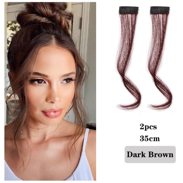 New Style Hair Bangs Clip In Front Side Bangs Synthetic Fake Fringe Hair Extensions For Women Natural Hairpiece Natural Flat Neat Bangs With Temples For Women One Piece Hairpiece