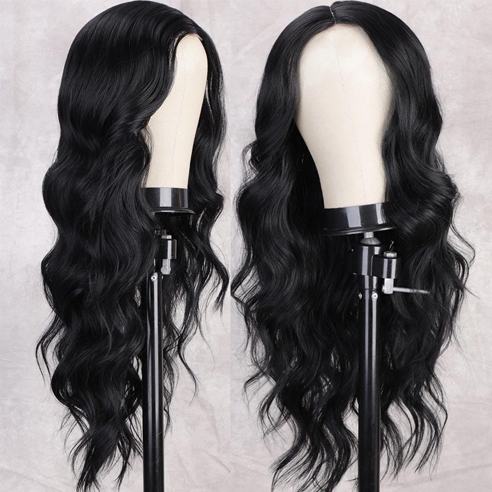 New Style Long Body Wave Black Wig Synthetic Wigs for Black Women Middle Part Brown Red Pink Purple Cosplay Hair Wigs For Black Women Cosplay Wigs For Women