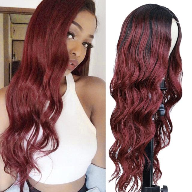 New Style Long Body Wave Black Wig Synthetic Wigs for Black Women Middle Part Brown Red Pink Purple Cosplay Hair Wigs For Black Women Cosplay Wigs For Women