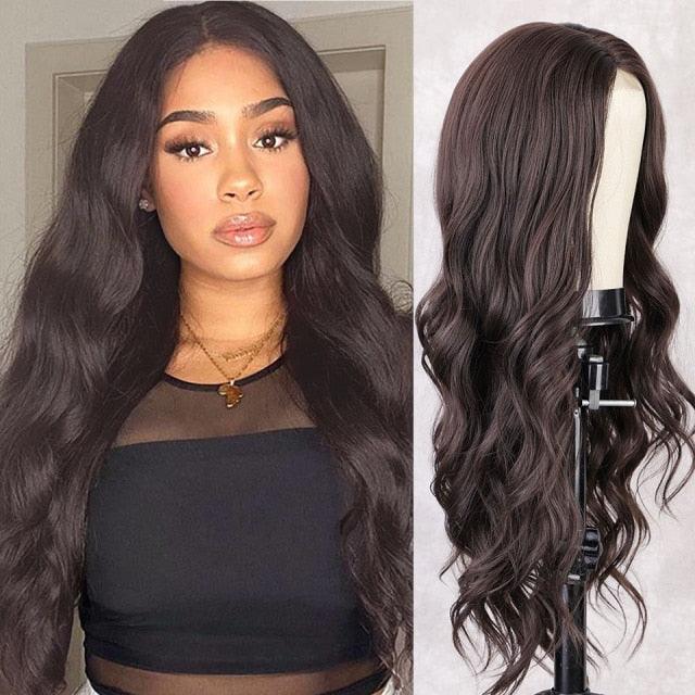 New Style Long Body Wave Black Wig Synthetic Wigs for Black Women Middle Part Brown Red Pink Purple Cosplay Hair Wigs For Black Women Cosplay Wigs For Women