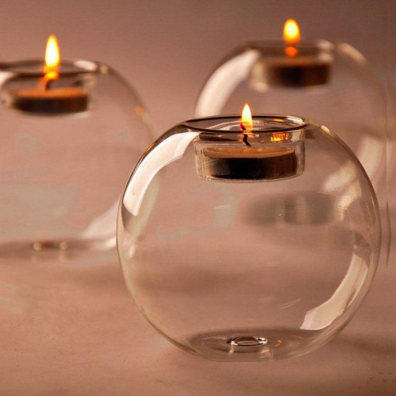 New Style Round Hollow Glass Candle  Tea light Holder Candlestick Home Decorations for Dinner Table Wedding Candle Holder Wedding Candlestick Fine Transparent Crystal Glass Candlestick Dining Home Decor