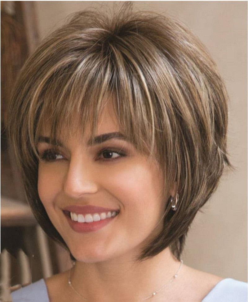 New Style Women Synthetic Mixed Blonde Brown Short Wigs Natural Hair Wigs Heat Resistant Hair Wig for Women Bob Wigs For Black Women Gifts For Black Women