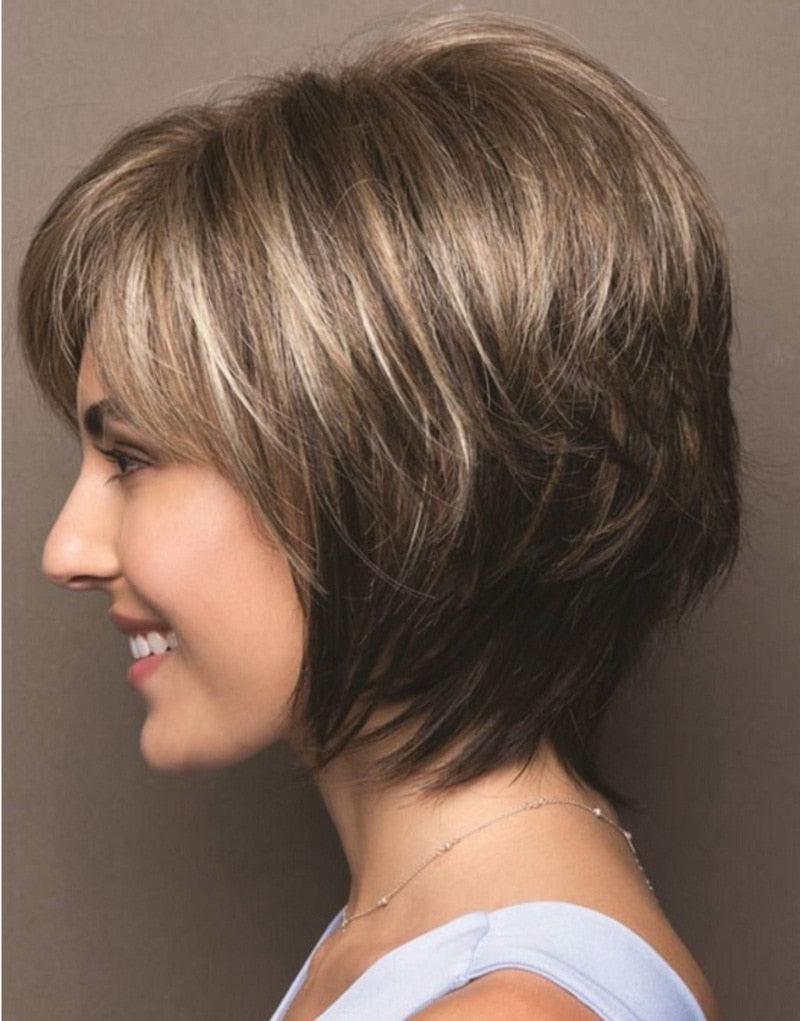 New Style Women Synthetic Mixed Blonde Brown Short Wigs Natural Hair Wigs Heat Resistant Hair Wig for Women Bob Wigs For Black Women Gifts For Black Women