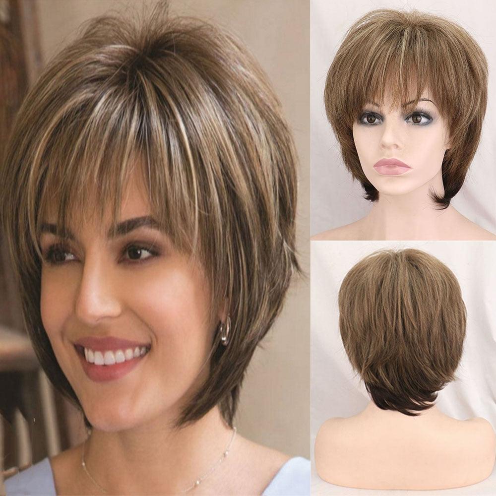 New Style Women Synthetic Mixed Blonde Brown Short Wigs Natural Hair Wigs Heat Resistant Hair Wig for Women Bob Wigs For Black Women Gifts For Black Women