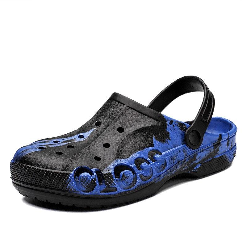 New Summer Shoes For Men Blue Clogs Painted Garden Shoes Breathable Beach Flat Sandals Garden Clogs Classic Mules Anti-Skid Rubber Sole Slip On Summer Clogs