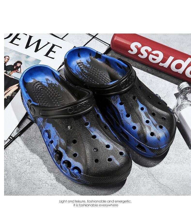 New Summer Shoes For Men Blue Clogs Painted Garden Shoes Breathable Beach Flat Sandals Garden Clogs Classic Mules Anti-Skid Rubber Sole Slip On Summer Clogs