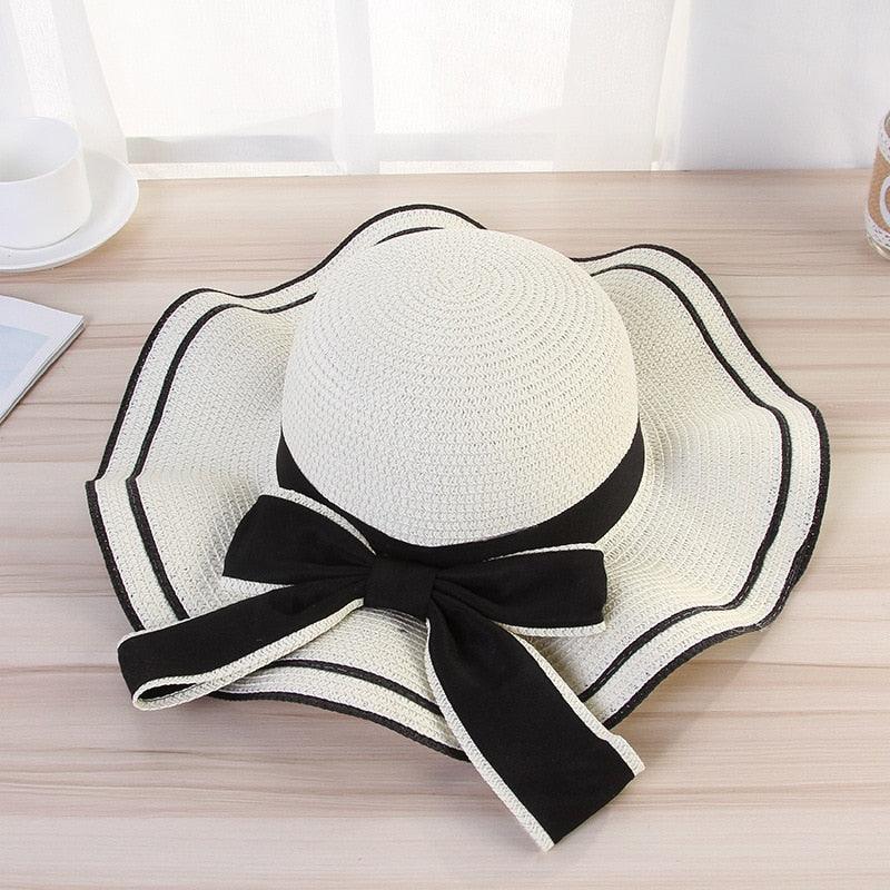 New Summer Women's Beach Hat Wide Side Female  Summer Women's Beach Hat Female Unique Luxury Bowknot Design Sun Hat Casual Hat Lady Classic Flat Straw Hat Women Fedora Hat Ideal Gift 54-58cm