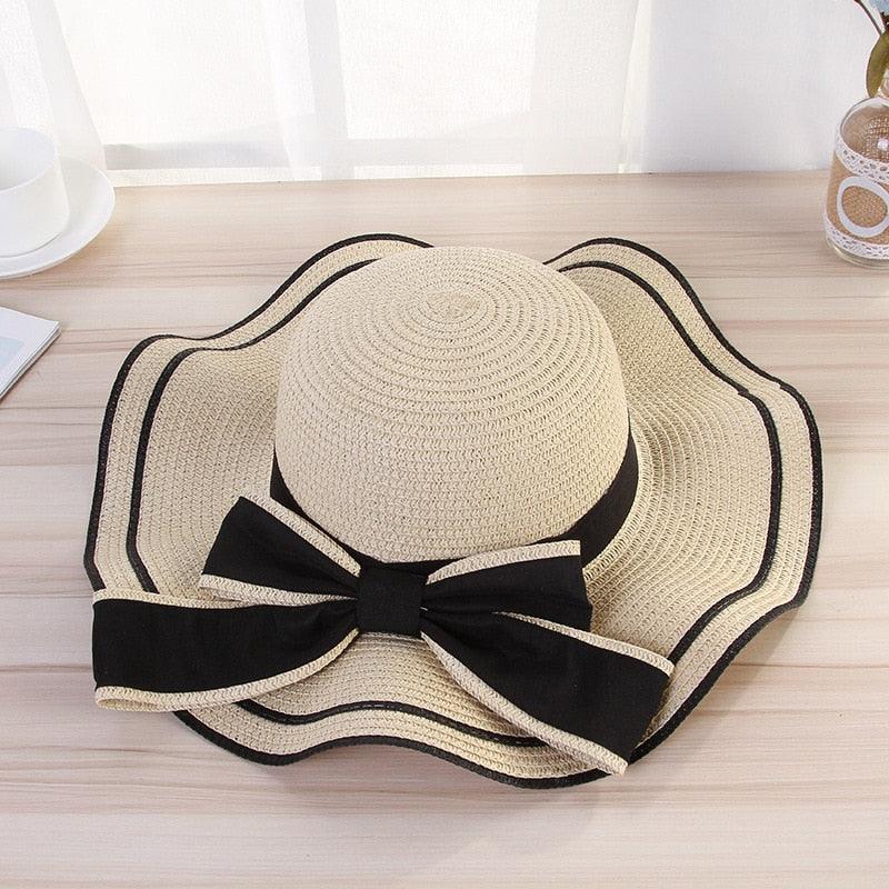 New Summer Women's Beach Hat Wide Side Female  Summer Women's Beach Hat Female Unique Luxury Bowknot Design Sun Hat Casual Hat Lady Classic Flat Straw Hat Women Fedora Hat Ideal Gift 54-58cm