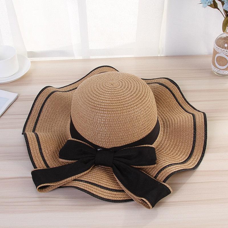 New Summer Women's Beach Hat Wide Side Female  Summer Women's Beach Hat Female Unique Luxury Bowknot Design Sun Hat Casual Hat Lady Classic Flat Straw Hat Women Fedora Hat Ideal Gift 54-58cm