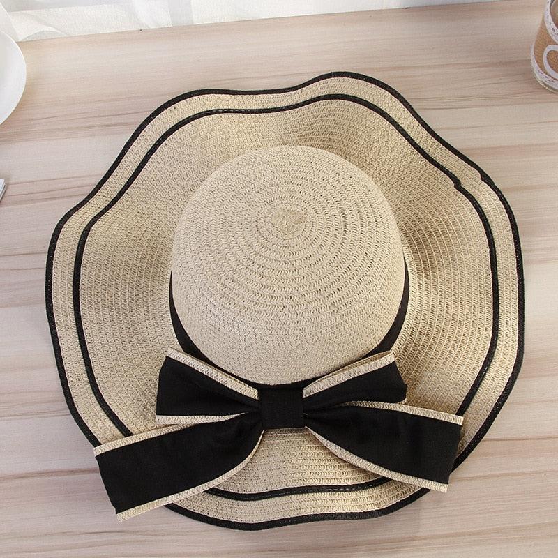 New Summer Women's Beach Hat Wide Side Female  Summer Women's Beach Hat Female Unique Luxury Bowknot Design Sun Hat Casual Hat Lady Classic Flat Straw Hat Women Fedora Hat Ideal Gift 54-58cm