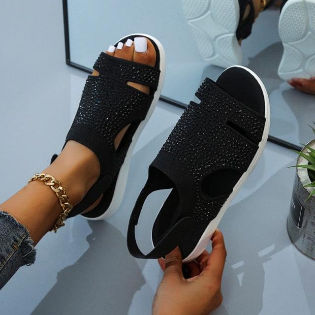 New Summer Women Sandals Shoes Blue Casual Woman Flats Buckle Strap Fashion Beach Shoe Modern Slide Square Open Toe One Band Cute Slip On Flat Dressy Casual Summer Sandals