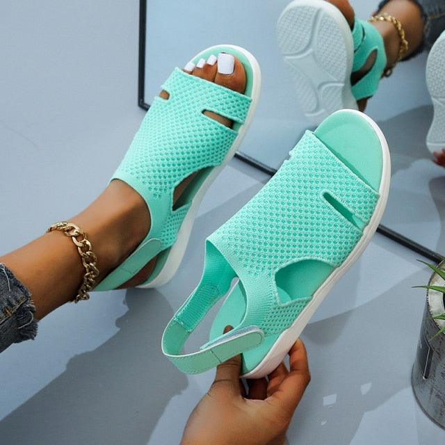 New Summer Women Sandals Shoes Blue Casual Woman Flats Buckle Strap Fashion Beach Shoe Modern Slide Square Open Toe One Band Cute Slip On Flat Dressy Casual Summer Sandals