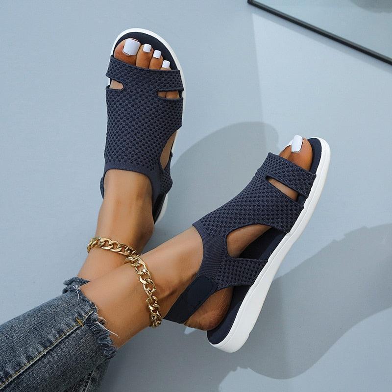 New Summer Women Sandals Shoes Blue Casual Woman Flats Buckle Strap Fashion Beach Shoe Modern Slide Square Open Toe One Band Cute Slip On Flat Dressy Casual Summer Sandals