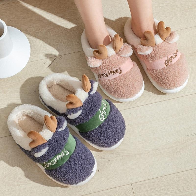 New Thick Sole Christmas Deer Slippers Women Men Indoor Warm Slipper Soft Plush Home Floor Winter Platform Shoes Boys And Girls House Slippers Kids Animal Indoor Slipper Fuzzy Toddler Home Shoes