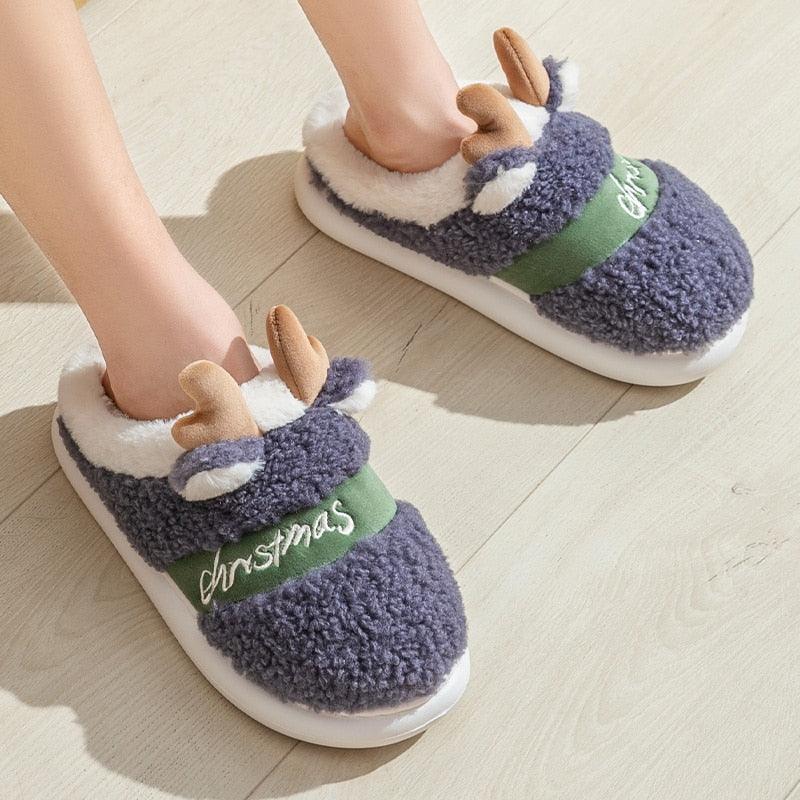 New Thick Sole Christmas Deer Slippers Women Men Indoor Warm Slipper Soft Plush Home Floor Winter Platform Shoes Boys And Girls House Slippers Kids Animal Indoor Slipper Fuzzy Toddler Home Shoes