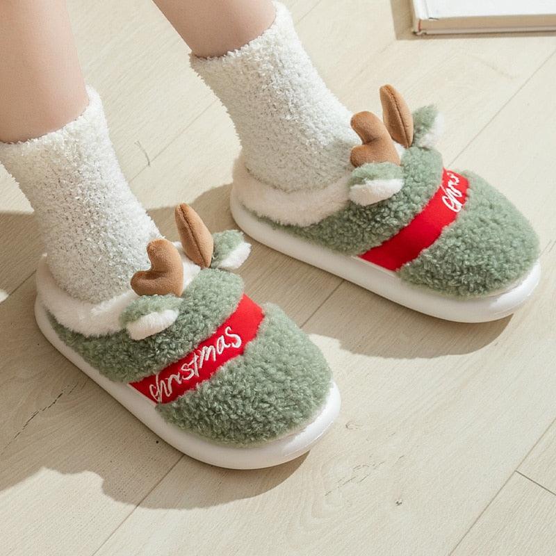 New Thick Sole Christmas Deer Slippers Women Men Indoor Warm Slipper Soft Plush Home Floor Winter Platform Shoes Boys And Girls House Slippers Kids Animal Indoor Slipper Fuzzy Toddler Home Shoes