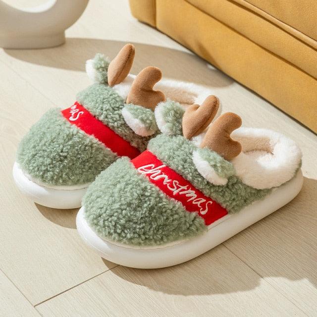 New Thick Sole Christmas Deer Slippers Women Men Indoor Warm Slipper Soft Plush Home Floor Winter Platform Shoes Boys And Girls House Slippers Kids Animal Indoor Slipper Fuzzy Toddler Home Shoes