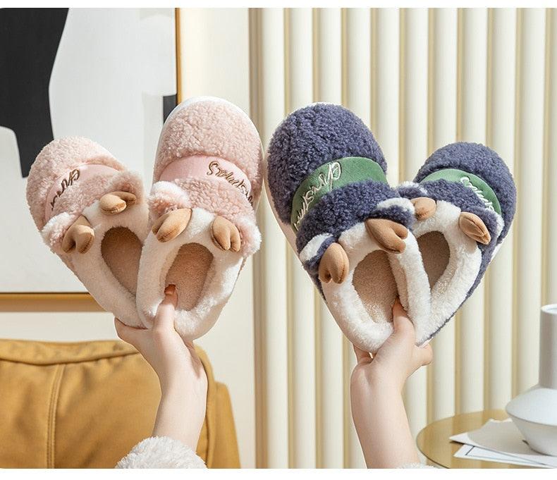 New Thick Sole Christmas Deer Slippers Women Men Indoor Warm Slipper Soft Plush Home Floor Winter Platform Shoes Boys And Girls House Slippers Kids Animal Indoor Slipper Fuzzy Toddler Home Shoes