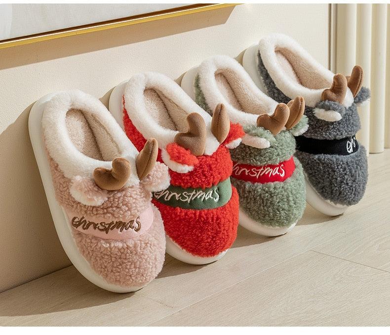 New Thick Sole Christmas Deer Slippers Women Men Indoor Warm Slipper Soft Plush Home Floor Winter Platform Shoes Boys And Girls House Slippers Kids Animal Indoor Slipper Fuzzy Toddler Home Shoes