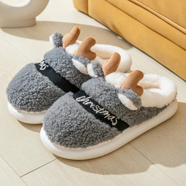 New Thick Sole Christmas Deer Slippers Women Men Indoor Warm Slipper Soft Plush Home Floor Winter Platform Shoes Boys And Girls House Slippers Kids Animal Indoor Slipper Fuzzy Toddler Home Shoes