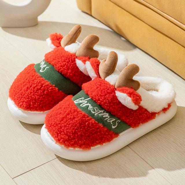 New Thick Sole Christmas Deer Slippers Women Men Indoor Warm Slipper Soft Plush Home Floor Winter Platform Shoes Boys And Girls House Slippers Kids Animal Indoor Slipper Fuzzy Toddler Home Shoes