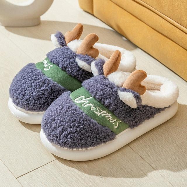 New Thick Sole Christmas Deer Slippers Women Men Indoor Warm Slipper Soft Plush Home Floor Winter Platform Shoes Boys And Girls House Slippers Kids Animal Indoor Slipper Fuzzy Toddler Home Shoes