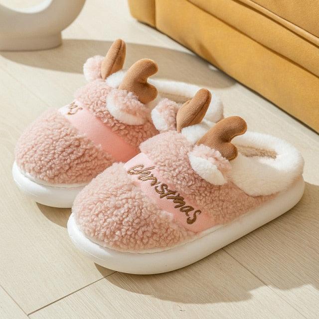 New Thick Sole Christmas Deer Slippers Women Men Indoor Warm Slipper Soft Plush Home Floor Winter Platform Shoes Boys And Girls House Slippers Kids Animal Indoor Slipper Fuzzy Toddler Home Shoes