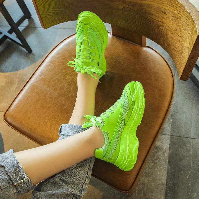 New Thick Womens Sneakers Platform Casual Fashion High-Quality Women's Thick-Soled Sports Casual Couple Shoes Summer Lace-Up Trainers Gym Yellow Lace-Up Casual Modern Sneakers