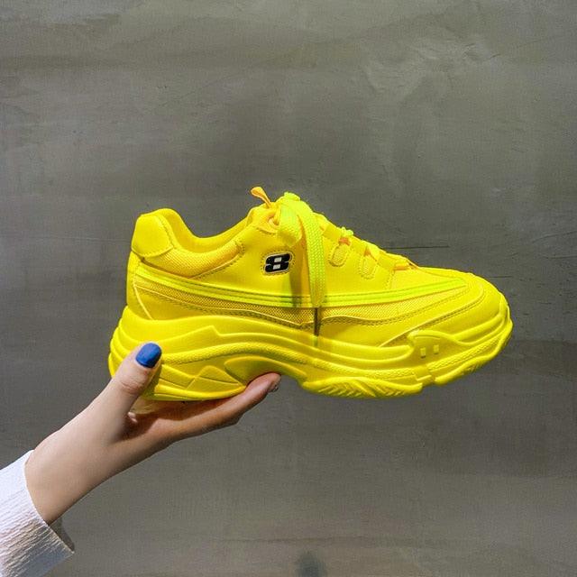 New Thick Womens Sneakers Platform Casual Fashion High-Quality Women's Thick-Soled Sports Casual Couple Shoes Summer Lace-Up Trainers Gym Yellow Lace-Up Casual Modern Sneakers