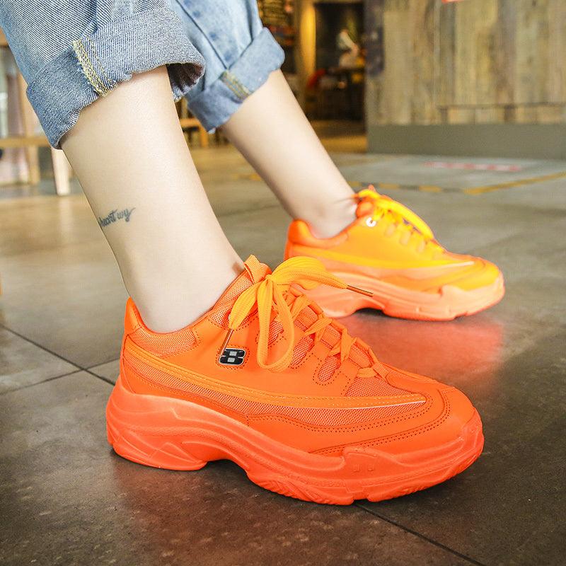 New Thick Womens Sneakers Platform Casual Fashion High-Quality Women's Thick-Soled Sports Casual Couple Shoes Summer Lace-Up Trainers Gym Yellow Lace-Up Casual Modern Sneakers