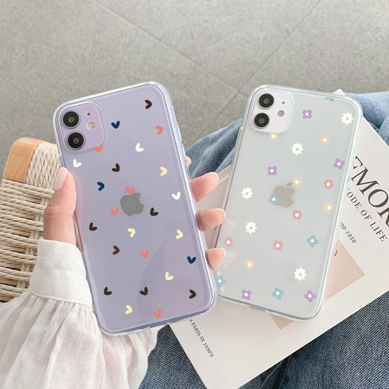 New Transparent Love Heart Phone Case For iPhone 11 12 Pro Max Shockproof Silicone Back Cover Cute Heart Pattern For Women Girls Clear Soft Flexible Durable Slim Hard Back Cases