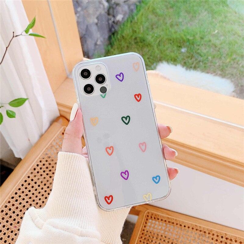 New Transparent Love Heart Phone Case For iPhone 11 12 Pro Max Shockproof Silicone Back Cover Cute Heart Pattern For Women Girls Clear Soft Flexible Durable Slim Hard Back Cases