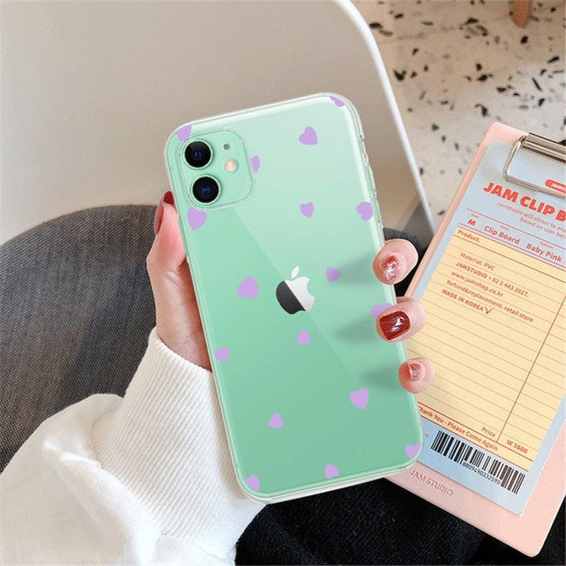 New Transparent Love Heart Phone Case For iPhone 11 12 Pro Max Shockproof Silicone Back Cover Cute Heart Pattern For Women Girls Clear Soft Flexible Durable Slim Hard Back Cases