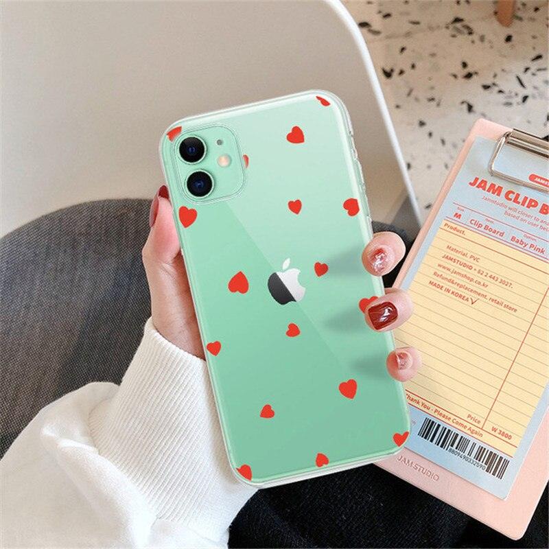 New Transparent Love Heart Phone Case For iPhone 11 12 Pro Max Shockproof Silicone Back Cover Cute Heart Pattern For Women Girls Clear Soft Flexible Durable Slim Hard Back Cases