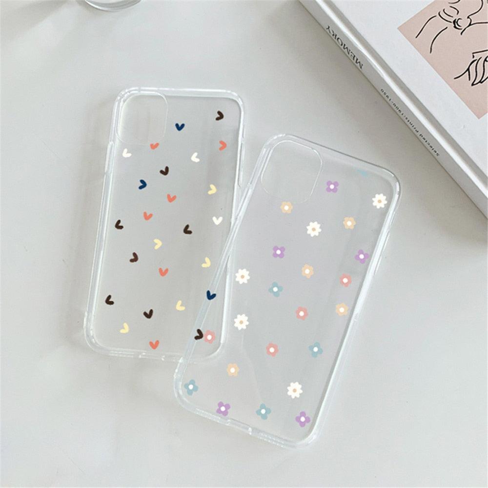 New Transparent Love Heart Phone Case For iPhone 11 12 Pro Max Shockproof Silicone Back Cover Cute Heart Pattern For Women Girls Clear Soft Flexible Durable Slim Hard Back Cases