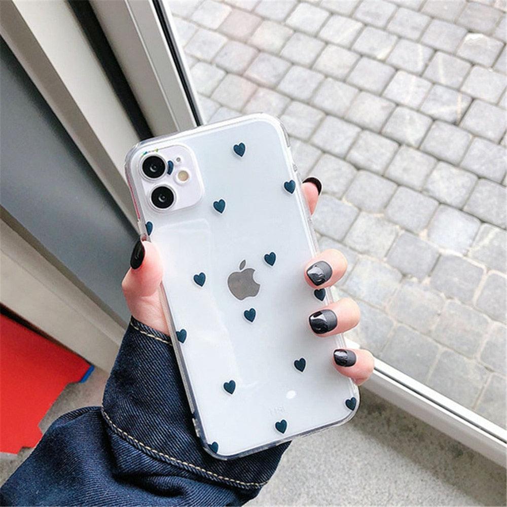 New Transparent Love Heart Phone Case For iPhone 11 12 Pro Max Shockproof Silicone Back Cover Cute Heart Pattern For Women Girls Clear Soft Flexible Durable Slim Hard Back Cases