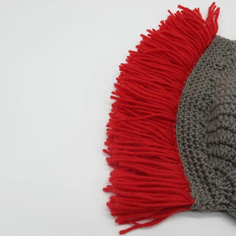 New Winter Handmade Funny Hats Cool Red Tassel Roman Knight Helmet Mask Beanies Cosplay Caps Men Women Gag Party Gifts Men's Handmade Beanie Knit Funny Hat Cosplay Roman Knight Helmet Cap Wig Beard Hats Handmade Knit Warm Winter Caps Ski Funny Mask Beanie