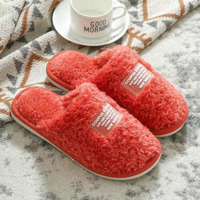 New Winter Men And Women Slippers Indoor Home Warm Plush Non-Slip Wear-Resistant Soft-Soled Couple Cotton House Slippers Memory Foam Slippers Scuff Outdoor Indoor Warm Plush Bedroom Shoes