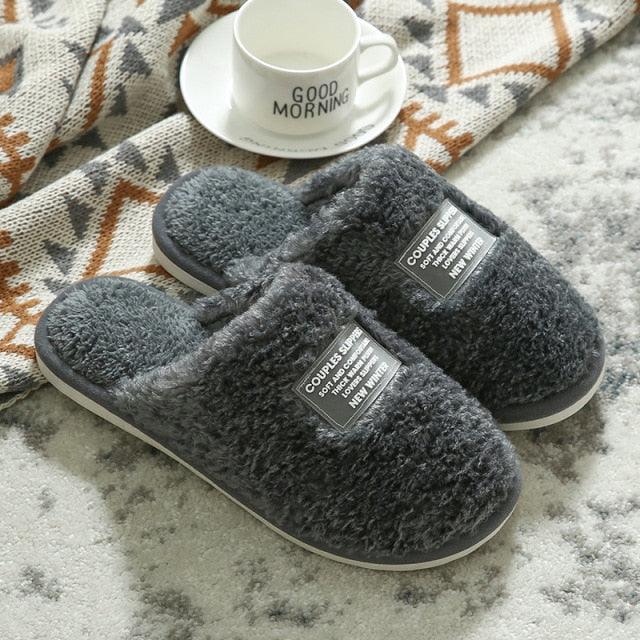 New Winter Men And Women Slippers Indoor Home Warm Plush Non-Slip Wear-Resistant Soft-Soled Couple Cotton House Slippers Memory Foam Slippers Scuff Outdoor Indoor Warm Plush Bedroom Shoes