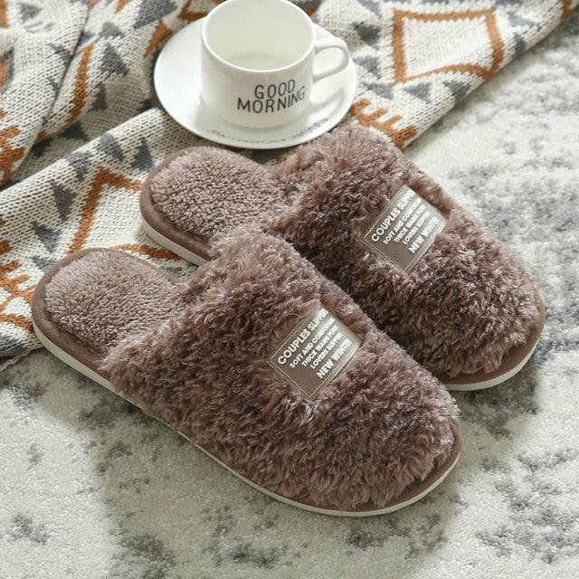 New Winter Men And Women Slippers Indoor Home Warm Plush Non-Slip Wear-Resistant Soft-Soled Couple Cotton House Slippers Memory Foam Slippers Scuff Outdoor Indoor Warm Plush Bedroom Shoes